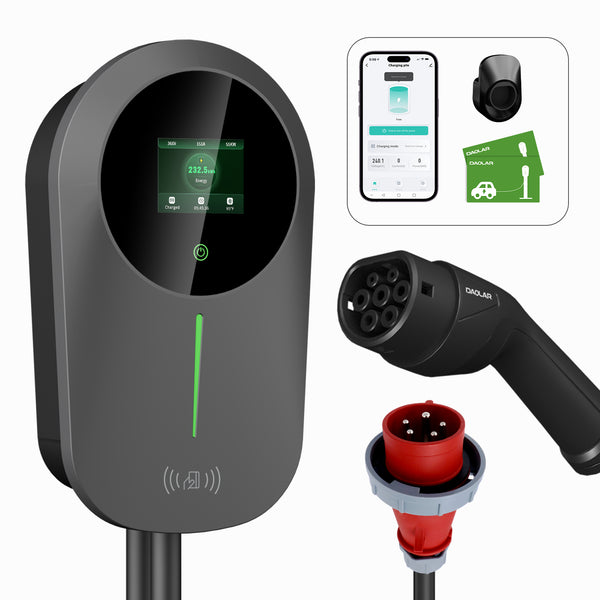 Daolar Wallbox 22kw s APP 3-fázový / 1-fázový 6-16 A nabíjecí kabel typu 2 EV se 2 ks RFID karet a pro EV a PHEV, upgrade proudové ochrany RCD B