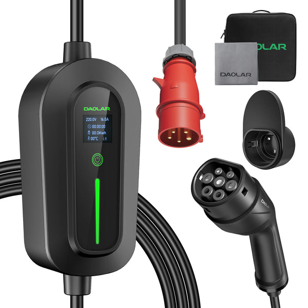 Daolar Mobile Wallbox / Charging Station 11 kW, [3-Phase | 6-16 A] EV Charger with Adjustable Charging Power, Type 2 Charging Cable with CEE Plug
