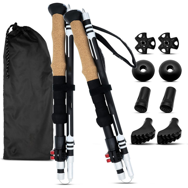 Daolar Hiking Poles, Adjustable Folding Telescopic Poles with Cork Handle Includes Accessories, Made of Sturdy Carbon / Aluminium Material