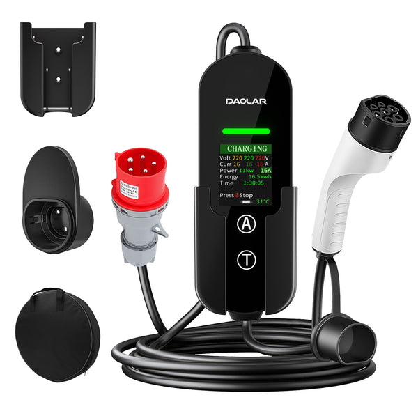 Daolar Typ 2 nabíjecí kabel 11 kW, třífázová nabíječka EV CEE 16A, mobilní nástěnná nabíjecí stanice s nastavitelným proudem a omezením doby nabíjení pro všechna elektrická vozidla EV PHEV