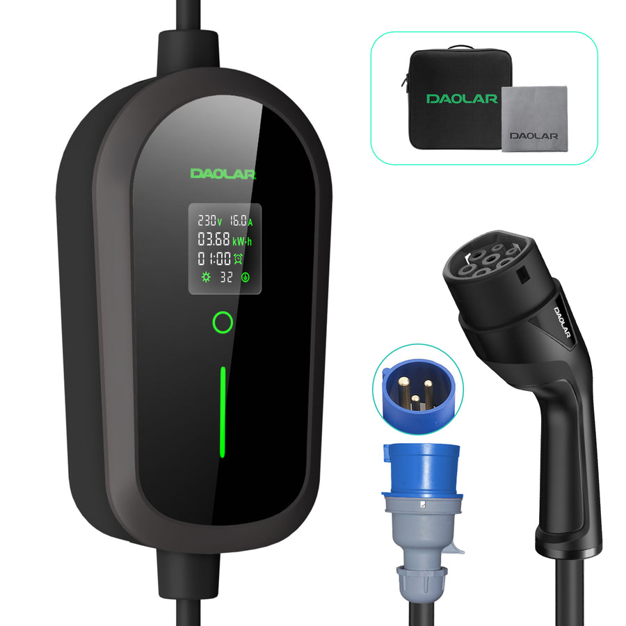 Daolar 7KW Mobile Mallbox 3-pinový nabíjecí kabel CEE 32 A na typ 2, 1fázová 32A nabíječka elektromobilů s plánovaným nabíjením pro modely Y/3, ID.3/4/5, MG4, EX30, e-up, e-tron, Zoe, Q4, Gla atd.