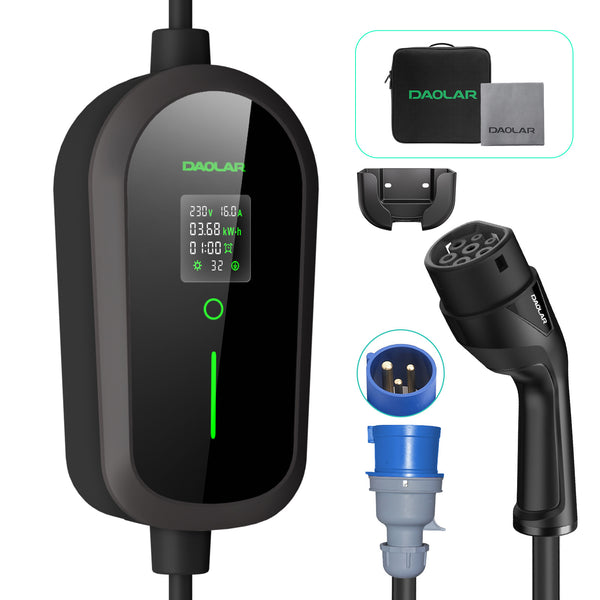 Daolar 7KW Mobile Mallbox 3-Pin CEE 32 A to Type 2 Car Charging Cable, 1-Phase 32A EV Charger with Schedule charging for Model Y/3, ID.3/4/5, MG4, EX30, e-up, e-tron, Zoe, Q4, Gla etc