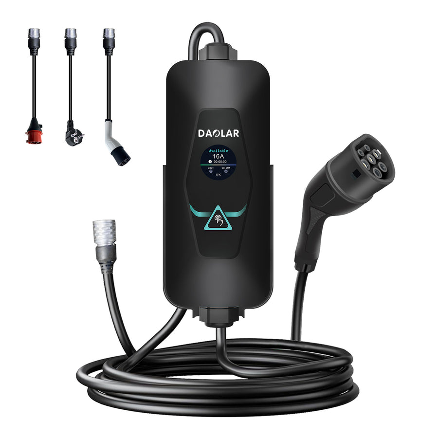 Daolar Smart mobilní nástěnná nabíječka 11 kW s aplikací, 1 / 3-fázový 16A nabíjecí kabel Typ 2 se sadou Traveler CEE & Schuko & konektorem Typ 2