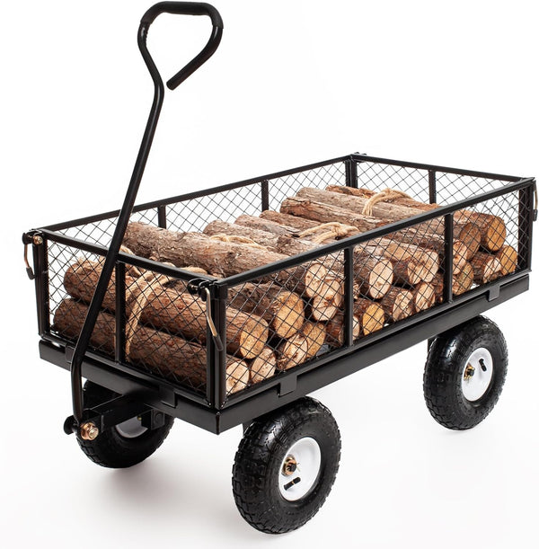 Daolar 300kg Stahl Gartenwagen mit abnehmbaren Klapp-Seiten, 180 &deg; U-Turn-Metall-Wagon für Outdoor, Garten, Bauernhof, Hof