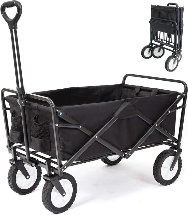 Daolar handcart foldable wide tyre transport trolley with side pocket drink holder nastaviteľná rukoväť garden trolley for all terrain, outdoor camping shopping, 150 kg nosnosť