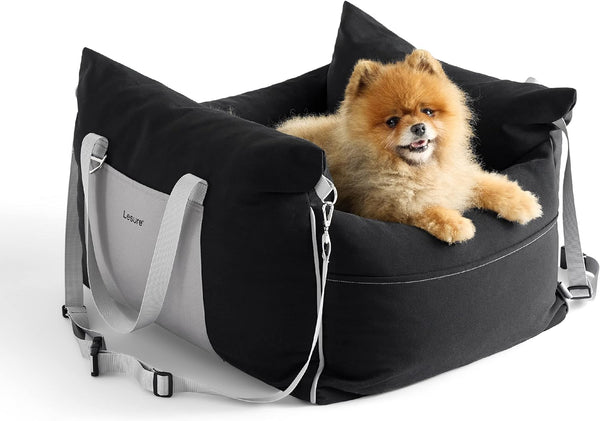 Daolar small dog car seat for small dogs-waterproof dog booster seat for car with storage pockets, clip-on safety leash and thickened memory foam filling, pet travel carrier bed up to 11kg