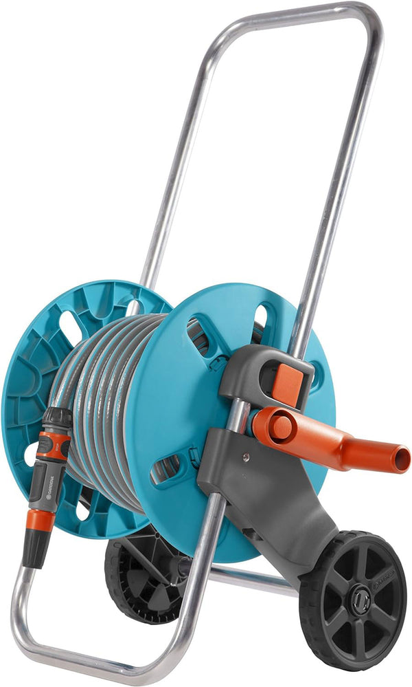 Daolar metal hose trolley 100: Sturdy, coated hose reel, angled hose connection, drip stop, hand crank