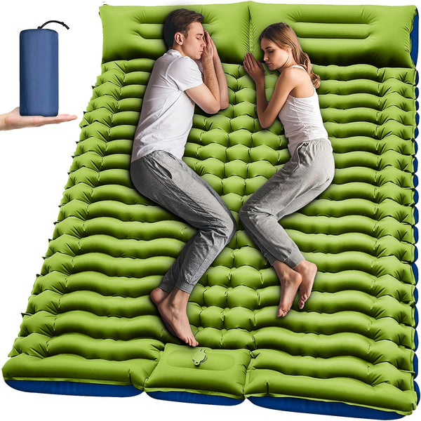 Daolar double sleeping pad self inflatable 4 "extra-thick for 2 person with pillow built-in foot pump inflatable sleeping mat for backpacking, hiking, traveling, tent, camping mat