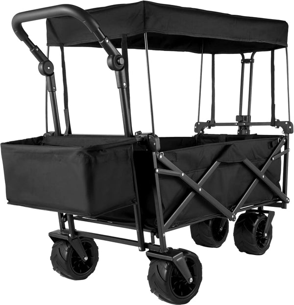 Daolar Foldable Handcart with Roof Garden Cart Including 2 x 3-Point Belt System, Foldable, Solid Rubber Tyres, Up to 225 kg, Front and Rear Brakes with Carry Bag